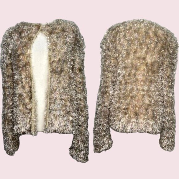 Sideffects Womens Faux Fur Cardigan Sweater Medium Made In Hong Kong - Picture 2 of 10